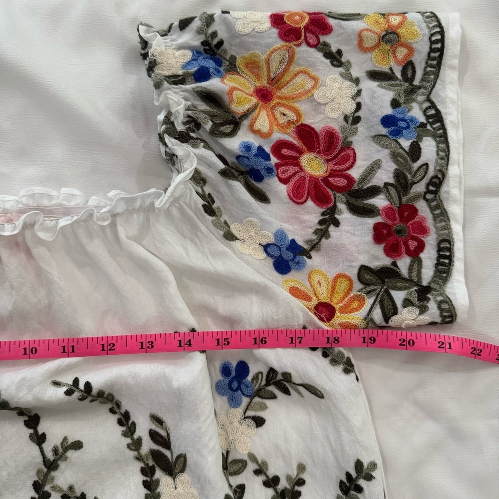 Floral Embroidered Two Way Off The Shoulder Blouse, White & Colorful, Size Small - Picture 4 of 8